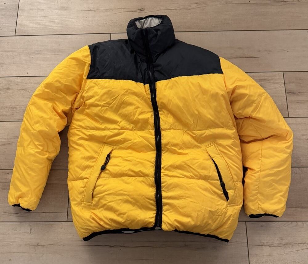 Perry Ellis America Reversible Down Puffer Jacket Yellow Gray Men’s M